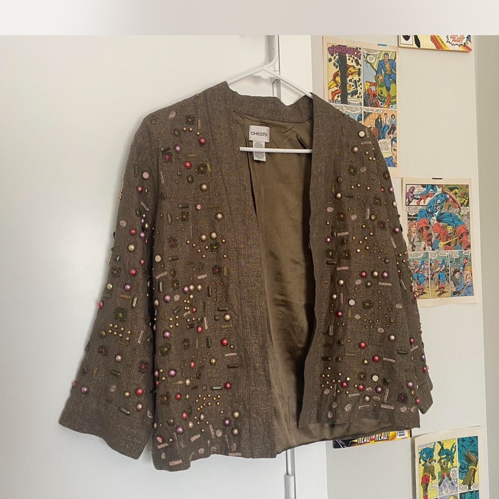 Chico's Pink and Brown Blazer with Embellished Texture